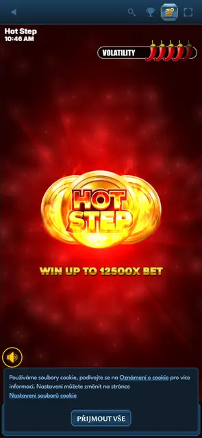 Úvodní obrazovka automatu Hot Step v mobilní verzi Casea